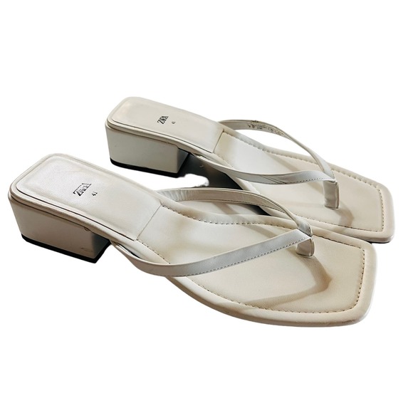 Zara Cream Block Heel Sandals - Picture 1 of 5